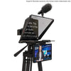 Fortinge NOA III Tablet Teleprompter with screen displaying a person and microphone on a stand against a white background