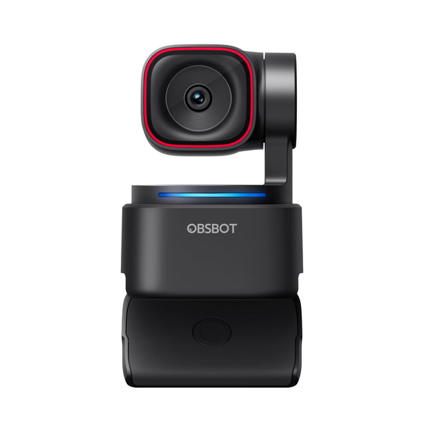 OBSBOT Tiny 3 Lite AI-powered 4K PTZ webcam with built-in spatial audio, front view showing lens and light features. – image 1