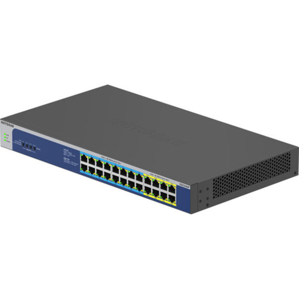 Netgear GS524UP 24-port PoE++ unmanaged gigabit network switch, front isometric view showing ports and LED indicators. – image 3