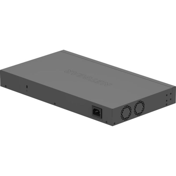 Netgear GS524UP 24-port PoE++ gigabit unmanaged network switch, isometric rear view showing ports and airflow vents. – image 5