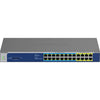 Netgear GS524UP 24-port PoE++ unmanaged gigabit network switch with front and top view showing ports and LED indicators.