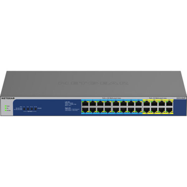 Netgear GS524UP 24-port PoE++ unmanaged gigabit network switch with front and top view showing ports and LED indicators. – image 2