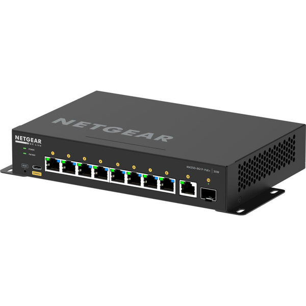 Netgear AV Line M4250 GSM4210PD managed gigabit PoE+ switch with 8 ports, SFP, and front-left isometric view. – image 3