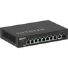 Front top right view of Netgear AV Line M4250 GSM4210PD managed 8-port gigabit PoE+ switch with SFP ports, 110W power.