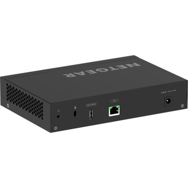 Rear right isometric view of Netgear AV Line M4250 GSM4210PD managed 8-port Gigabit PoE+ AV switch with SFP ports. – image 7