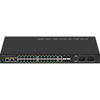 Rear top view of Netgear AV Line M4250 GSM4230UP 24-port Gigabit managed network switch with PoE++ and SFP ports.