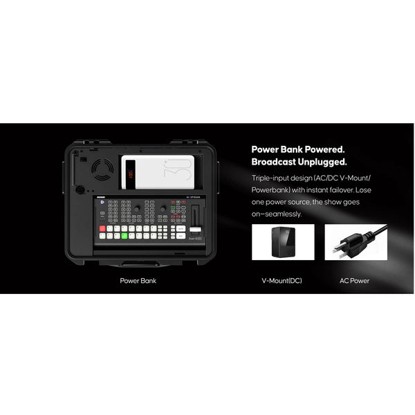 OSEE GoStream Duet 8 ISO video switcher with case kit, showing front view of the compact, professional multimedia production device.