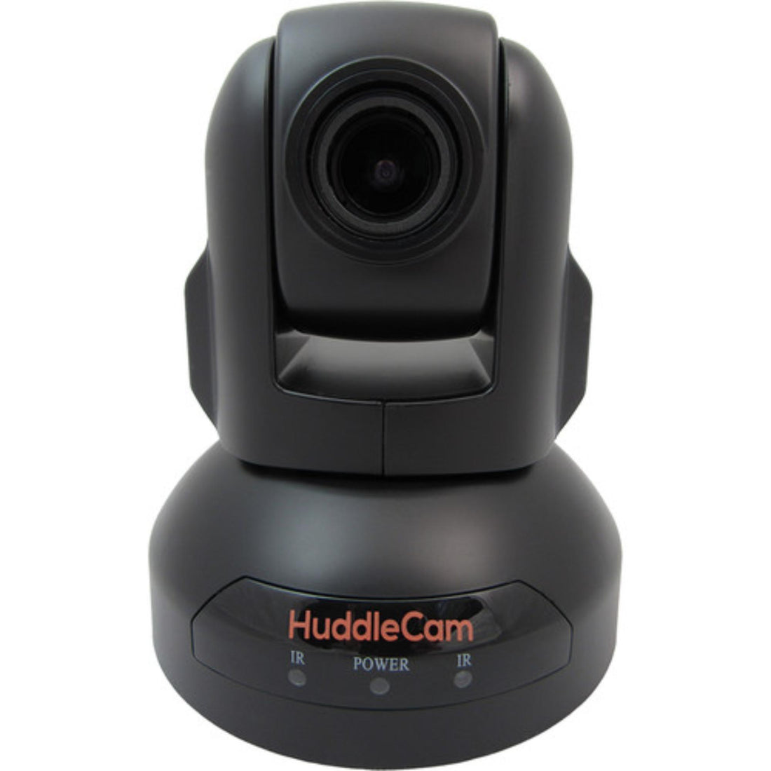 HuddleCamHD 3x optical zoom PTZ USB camera in black, showing adjustable lens and control buttons for video conferencing. – image 1