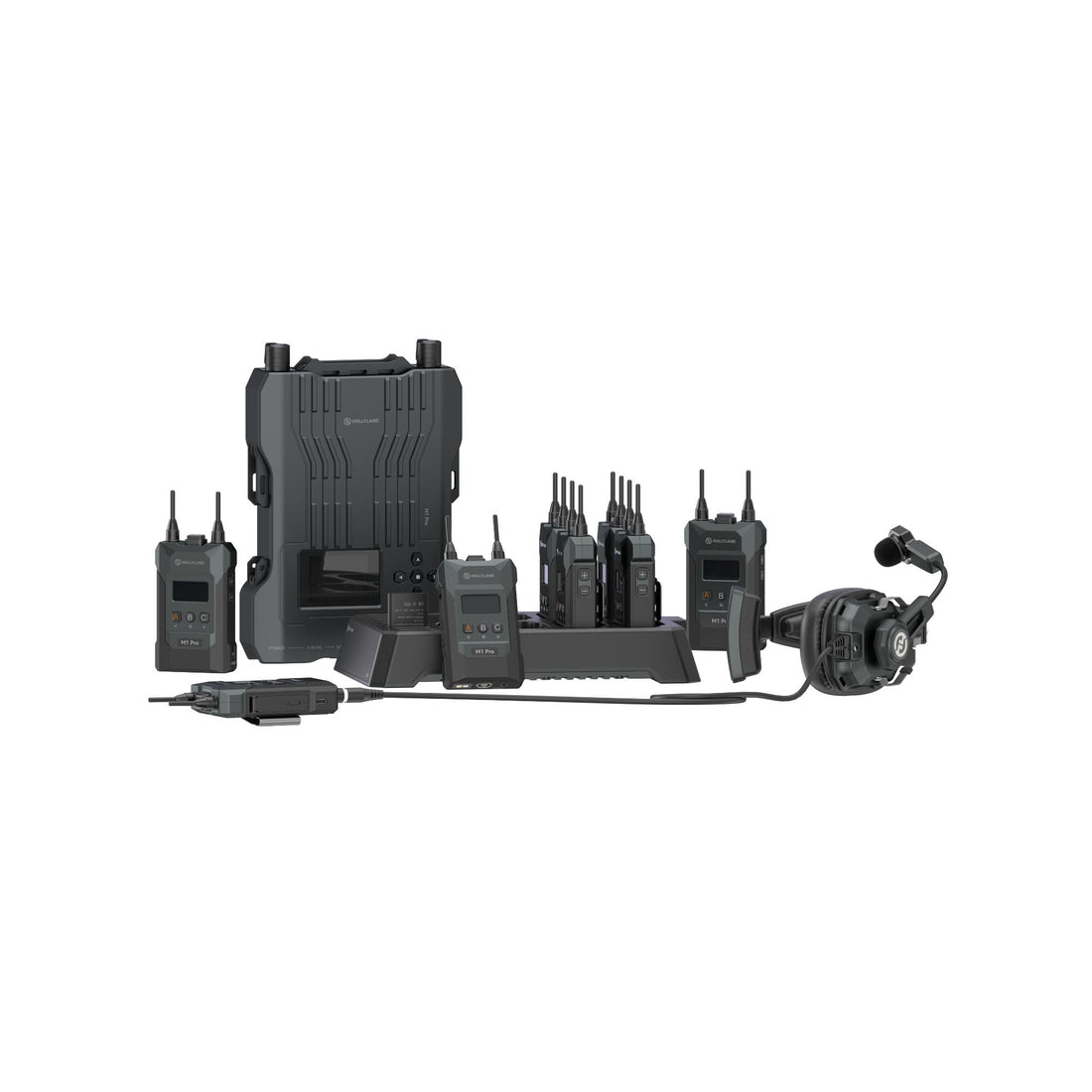 Hollyland Solidcom M1 Pro wireless intercom system with 8 beltpacks and double-ear headsets for production communication. – image 1