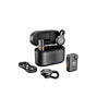 Hollyland LARK M2S Combo wireless microphone set with camera receiver, USB-C receiver, and Lightning cable in space gray.