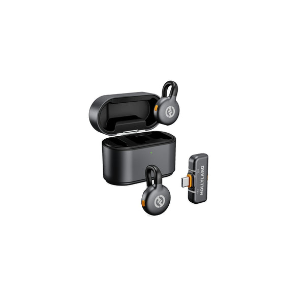 Hollyland LARK M2S Duo wireless microphone system in space gray with USB-C receiver and transmitter for professional audio recording. – image 1