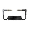 Hollyland 3.5mm TRS to TRRS patch cable showing the black cable with gold-plated connectors for audio connections.