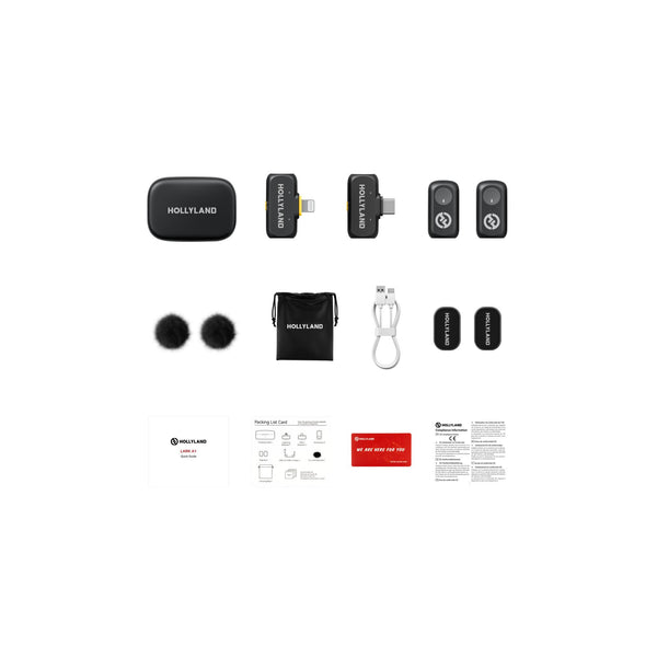 Hollyland LARK A1 Combo wireless microphone set with USB-C and Lightning receivers and charging case in space gray. – image 1