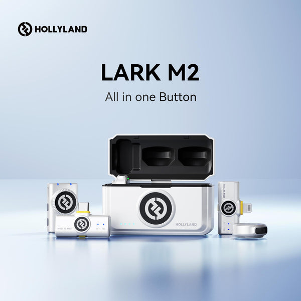 Hollyland LARK M2 wireless lavalier microphone combo in ivory white, compact production equipment for professional audio recording. – image 1