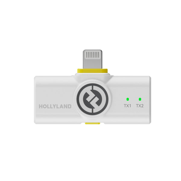Hollyland LARK M2 wireless lavalier microphone with Lightning plug in ivory white, designed for mobile production equipment. – image 4