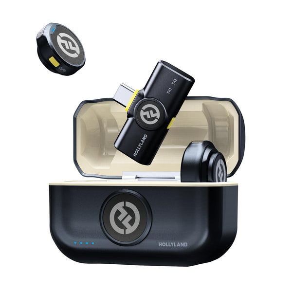 Hollyland LARK M2 wireless lavalier microphone with USB-C plug, duo set in Shine Charcoal, ideal for professional audio recording. – image 1