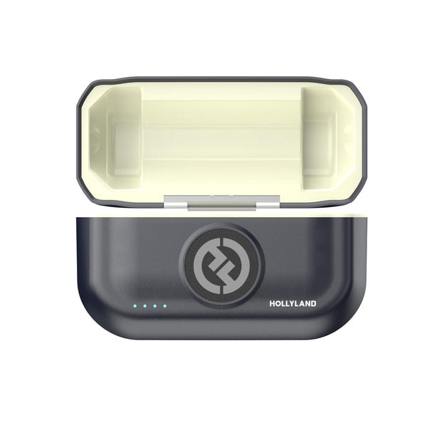 Hollyland LARK M2 wireless lavalier microphones with USB-C plugs and charging case, duo set in Shine Charcoal color. – image 3