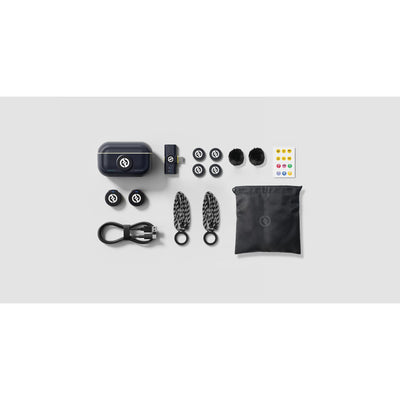 Hollyland LARK M2 wireless lavalier microphone with USB-C plug, duo set, in Shine Charcoal color, shown from a complete view.