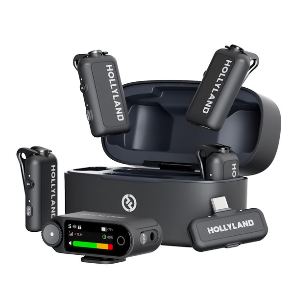Hollyland LARK MAX 2 wireless microphone combo kit with four transmitters in space gray, including Camera RX and USB-C RX. – image 1