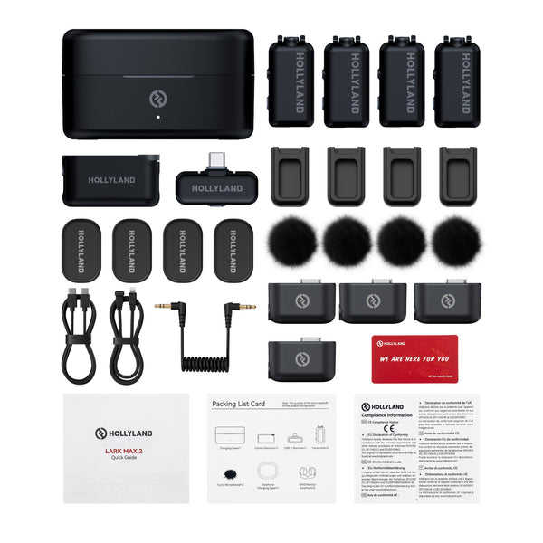 Hollyland LARK MAX 2 wireless microphone system with four transmitters and camera USB-C receiver in space gray, production equipment – image 2