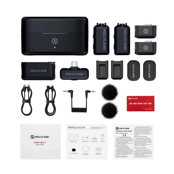 Hollyland LARK MAX 2 wireless microphone combo in space gray with camera RX and USB-C RX for professional production equipment. – image 2