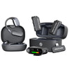 Hollyland LARK MAX 2 Ultimate Combo wireless microphone set with OWS monitor earphone, camera receiver, and USB-C receiver in space gray.