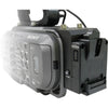 IDX System Technology A-DCFX9 V-mount adapter attached to Sony PXW-FX9 camera, side view showing mounting and connection details.