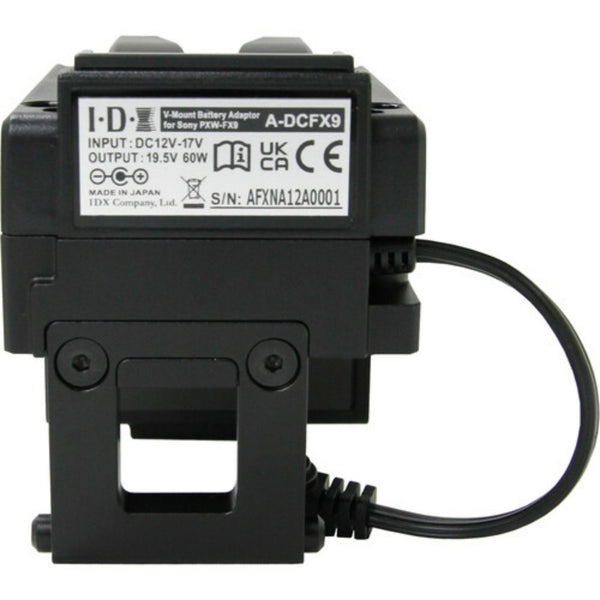 IDX System Technology A-DCFX9 V-mount adapter for Sony PXW-FX9 with product label and specifications. – image 5