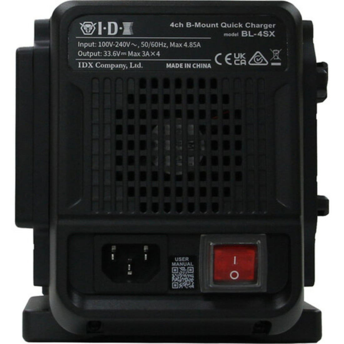 IDX System Technology BL-4SX B-Mount battery charger with power button and four charging ports for simultaneous charging. – image 4