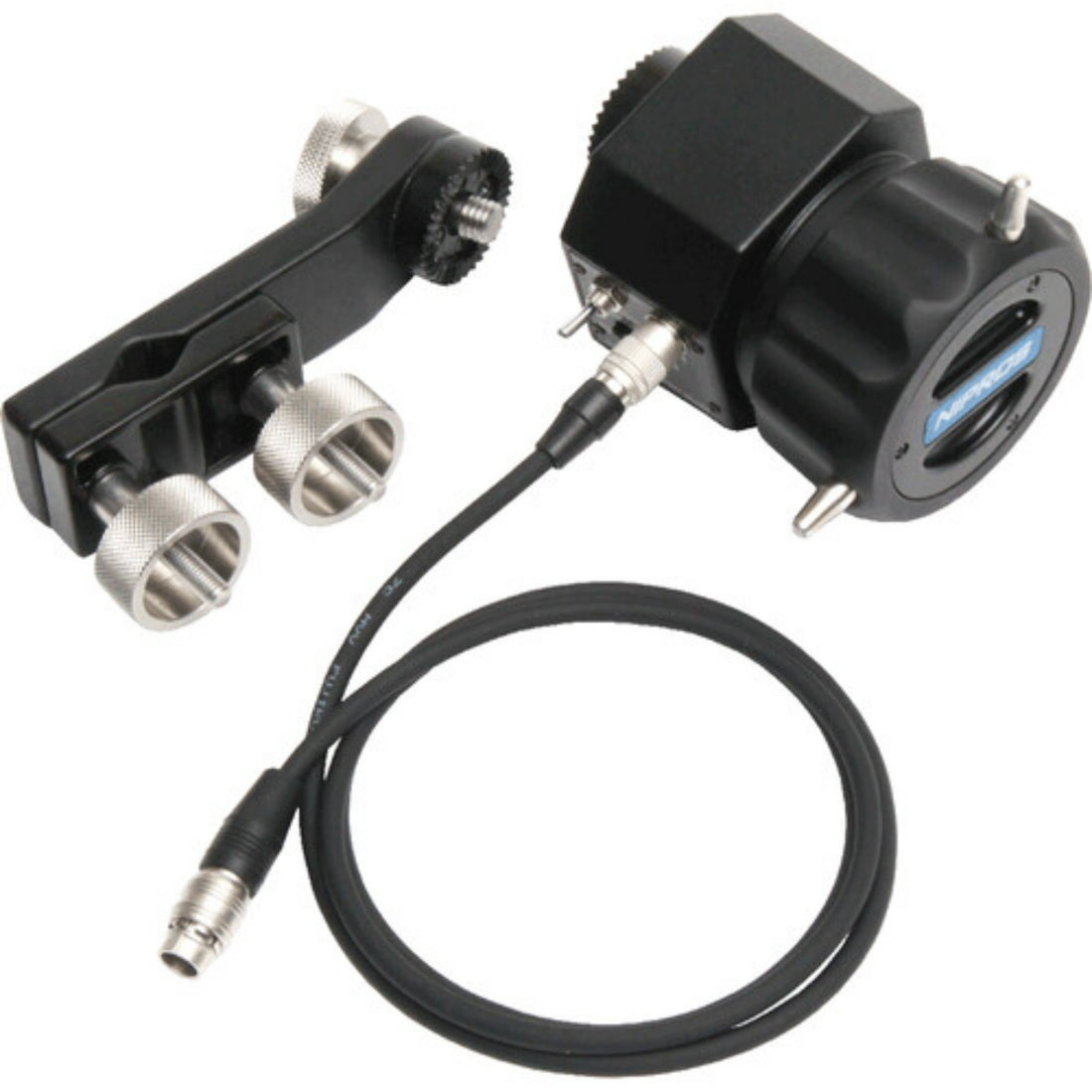IDX System Technology FR-C10 manual focus remote controller for Canon 20-pin, with buttons and connectors visible. – image 1
