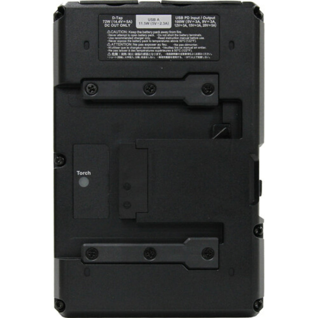IDX System Technology HV-320B 28.8V high-load Li-Ion B-Mount battery with D-Tap and USB-PD ports, back view showing connections – image 3