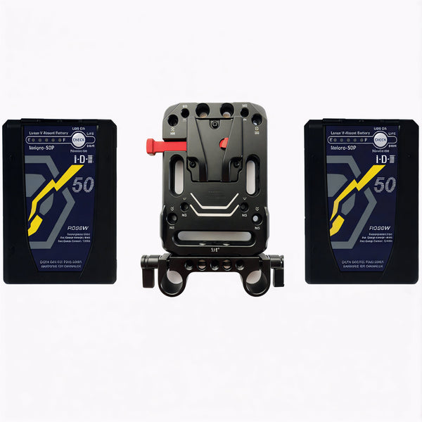 IDX System Technology Imicro-50P batteries with SmallRig V-mount plate for professional camera power setups – image 1