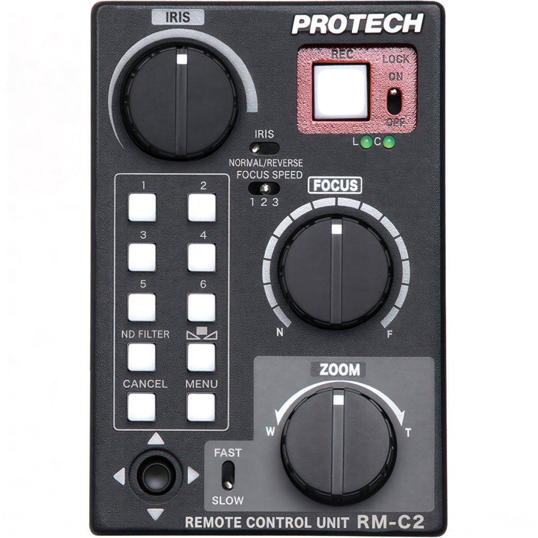 IDX System Technology RM-C2 LANC lens control with ND button for Canon and Sony camcorders, featuring a sleek ergonomic design. – image 1