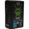 IDX System Technology CUE-J150 V-Mount Battery with 143Wh capacity, front left view showing V-mount connector and digital display.