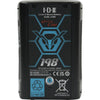 IDX System Technology CUE-J198 V-Mount Battery with 190Wh capacity, front view showing V-mount connector and display panel.
