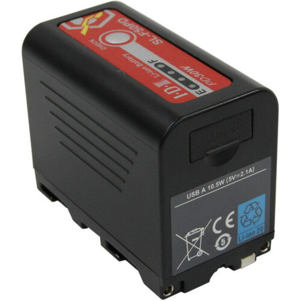 IDX System Technology SL-F50PD Sony L-Series battery with USB-C PD and X-Tap, front angle view with closed USB-A cover. – image 1