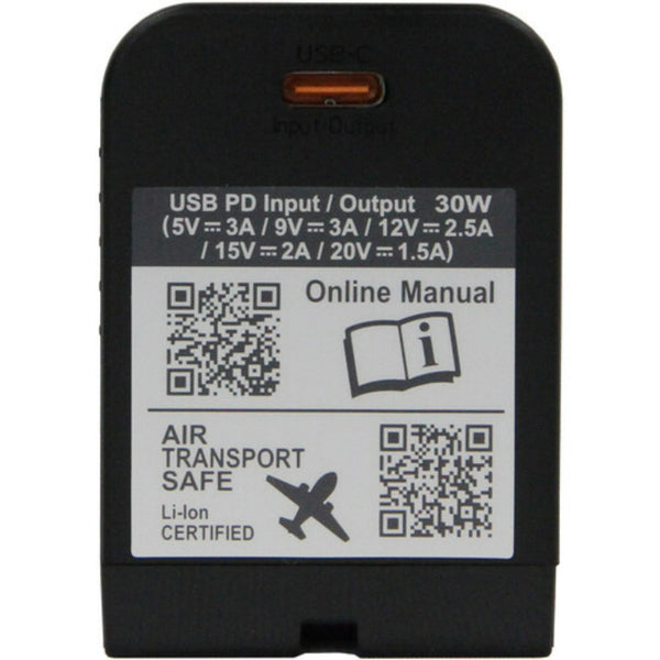 Rear view of IDX System Technology SL-F50PD Sony L-Series battery with USB-C PD, X-Tap ports, 6600mAh capacity, QR codes visible – image 6