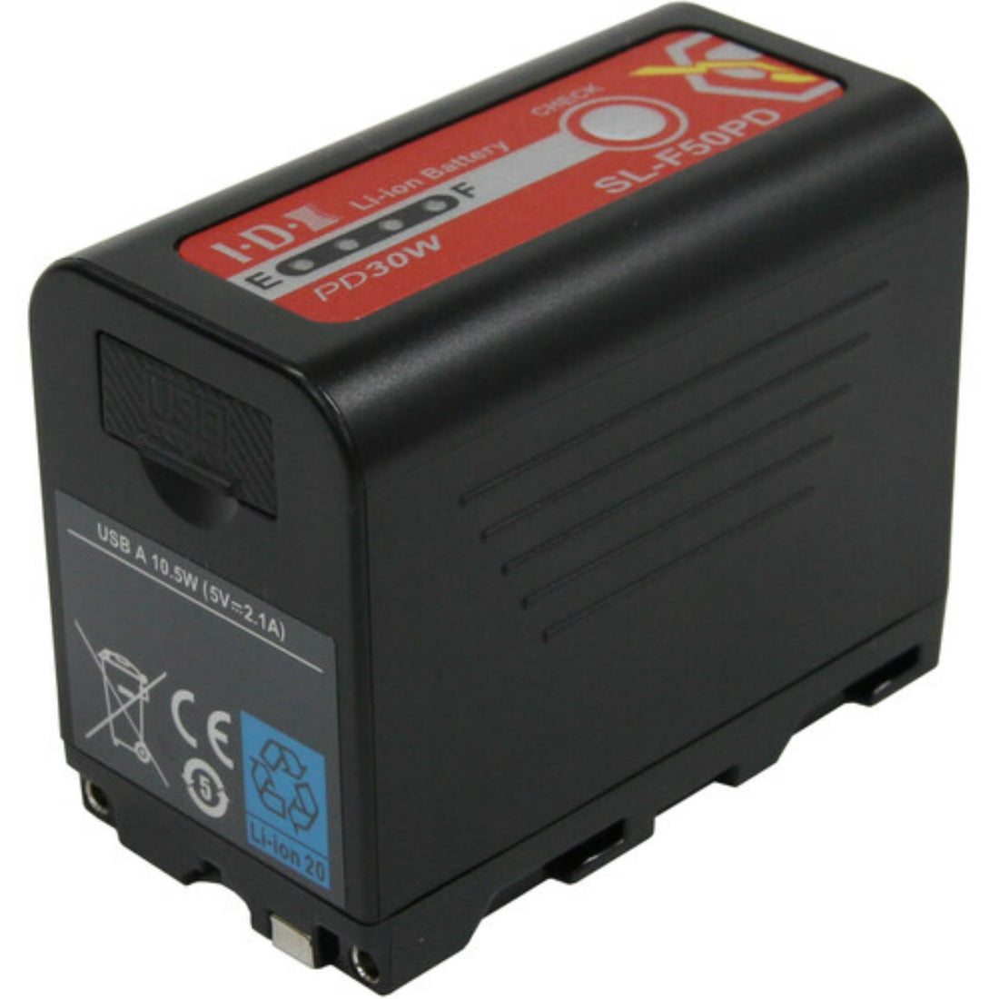 IDX System Technology SL-F50PD Sony L-Series battery with USB-C PD, X-Tap, and 6600mAh capacity, shown from a top diagonal perspective. – image 5
