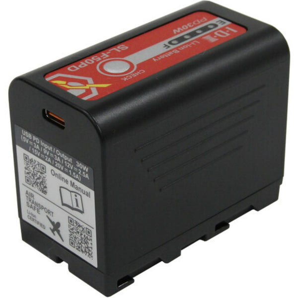 IDX System Technology SL-F50PD Sony L-Series battery with USB-C PD and X-Tap, shown from a top diagonal perspective. – image 4