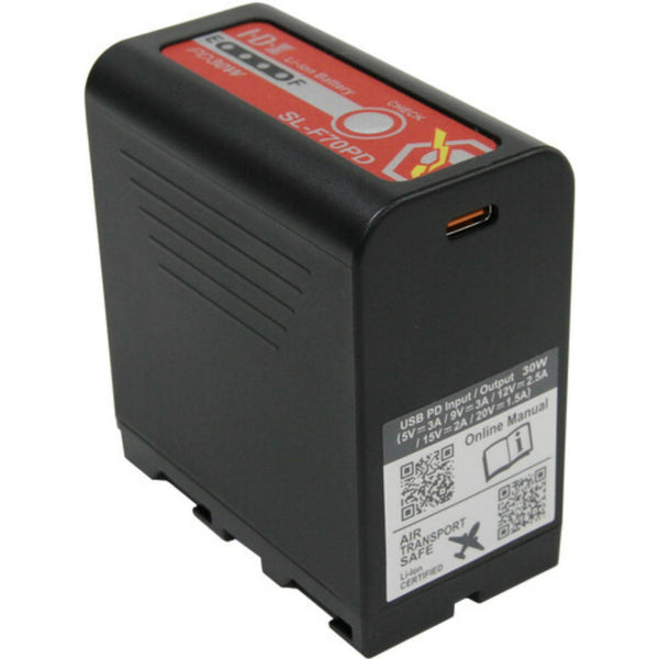 IDX System Technology SL-F70PD Sony L-Series battery with USB-C PD and X-Tap, shown from rear right perspective. – image 4