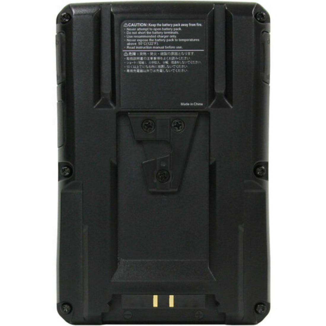 Back view of IDX System Technology CUE-J300 high-load V-mount battery with 286Wh capacity, showcasing connection ports and robust design. – image 4
