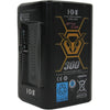 IDX System Technology CUE-J300 high-load V-mount battery with 286Wh capacity, shown from front right angle.