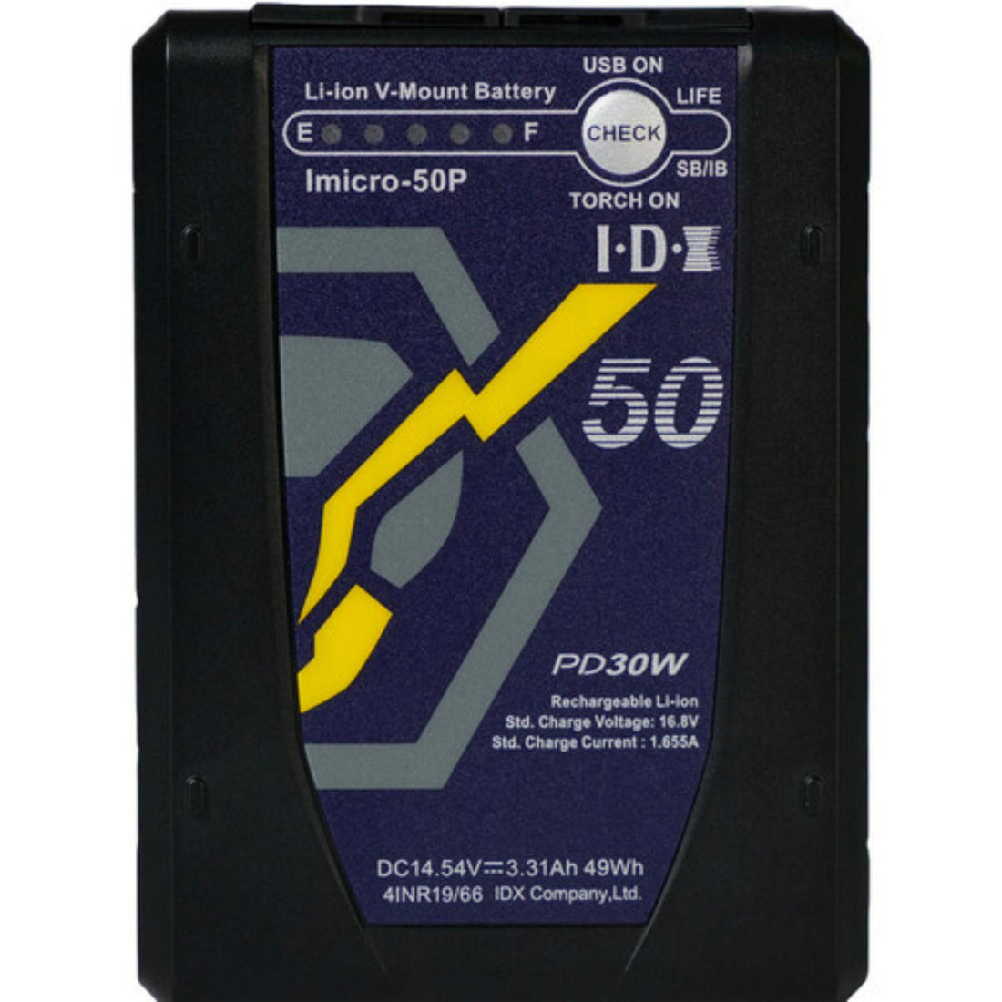 IDX System Technology Imicro-50P battery pair with SmallRig V-Mount plate, front view showing battery terminals and mounting interface. – image 2