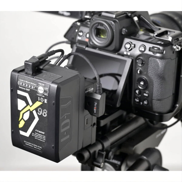 Close-up of IDX System Technology Imicro-98P 97Wh high-load lithium-ion mini V-mount battery for video cameras. – image 3