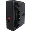 IDX System Technology ZC-X2G dual-channel Li-Ion battery charger for Gold Mount cameras, with AC input port and detailed side view.