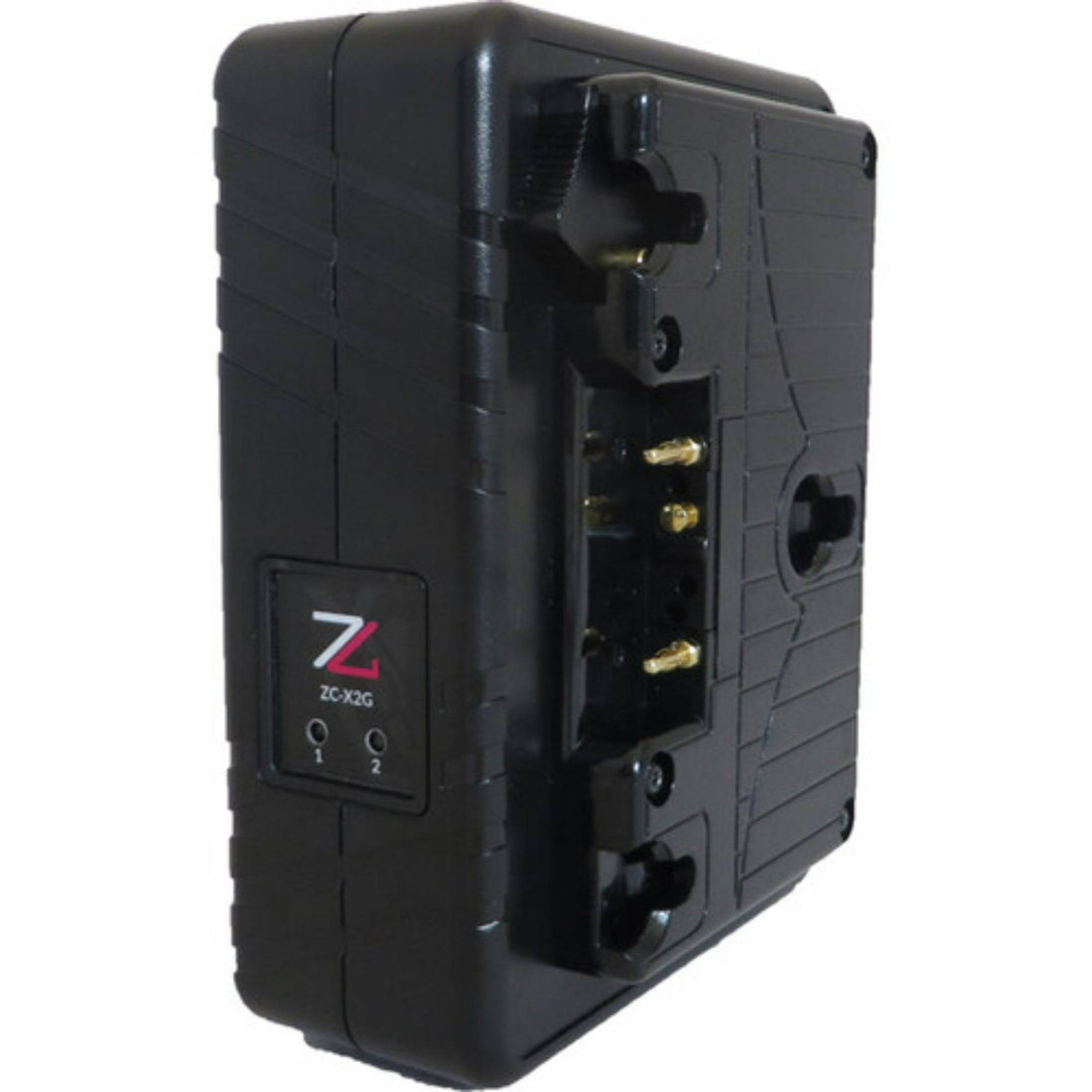 IDX System Technology ZC-X2G dual-channel Li-Ion battery charger with gold mount interface, showing charging ports and display. – image 2
