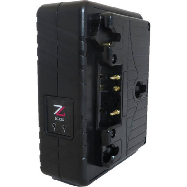 IDX System Technology ZC-X2G dual-channel Li-Ion battery charger with gold mount interface, showing charging ports and display. – image 2