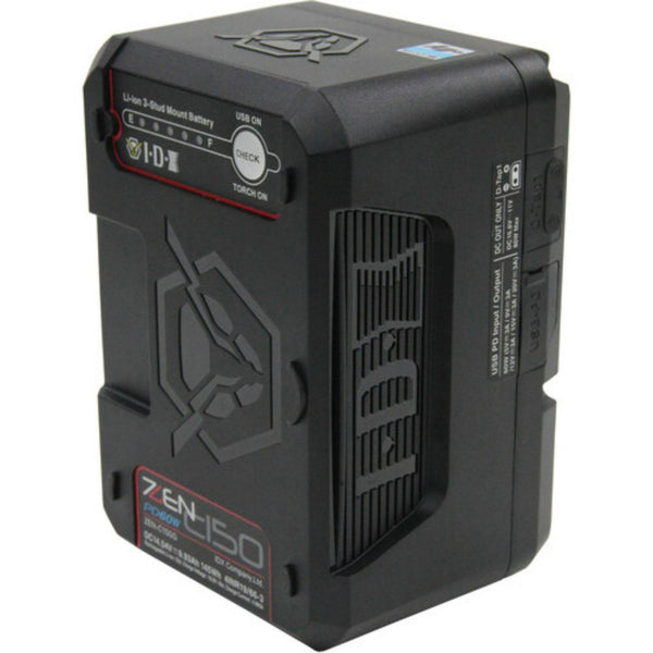 IDX System Technology ZEN-C150G lithium-ion battery with 145Wh capacity, D-Tap and USB-C ports, front left view. – image 3