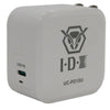 IDX System Technology UC-PD1SU 60W USB-C PD charger shown from front left view, compact design with USB-C port for fast charging.