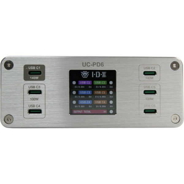 IDX System Technology UC-PD6 6-channel USB-C PD power supply and charger, front view showing multiple USB-C ports and compact design. – image 1